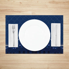 Lofaris Blue Islamic Mosque Set of 4 Placemats Geometric Lattice and Crescent Moon Ramadan Eid Mubarak Table Mats
