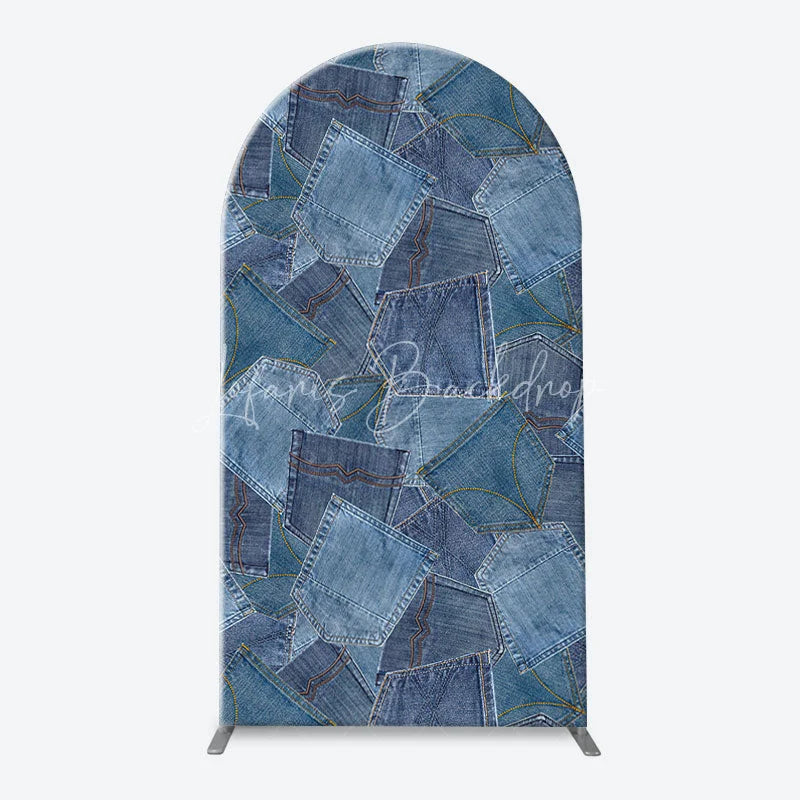Lofaris Blue Jean Baby Gingham Check and Denim Patchwork Arch Backdrop Kit Rustic Shower Celebration Decor