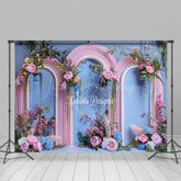 Lofaris Blue Lighted Arch Floral Greenery Wedding Backdrop
