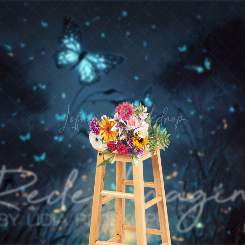 Lofaris Blue Lighted Mystical Butterflies Fine Art Backdrop