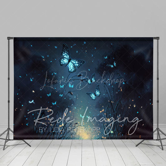 Lofaris Blue Lighted Mystical Butterflies Fine Art Backdrop