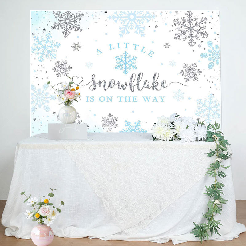 Lofaris Blue Little Snowflake Winter Baby Shower Backdrop