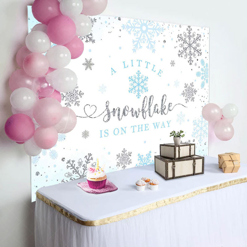 Lofaris Blue Little Snowflake Winter Baby Shower Backdrop