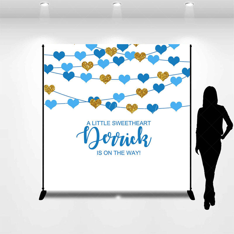 Lofaris Blue Little Sweetheart Custom Name Baby Shower Backdrop