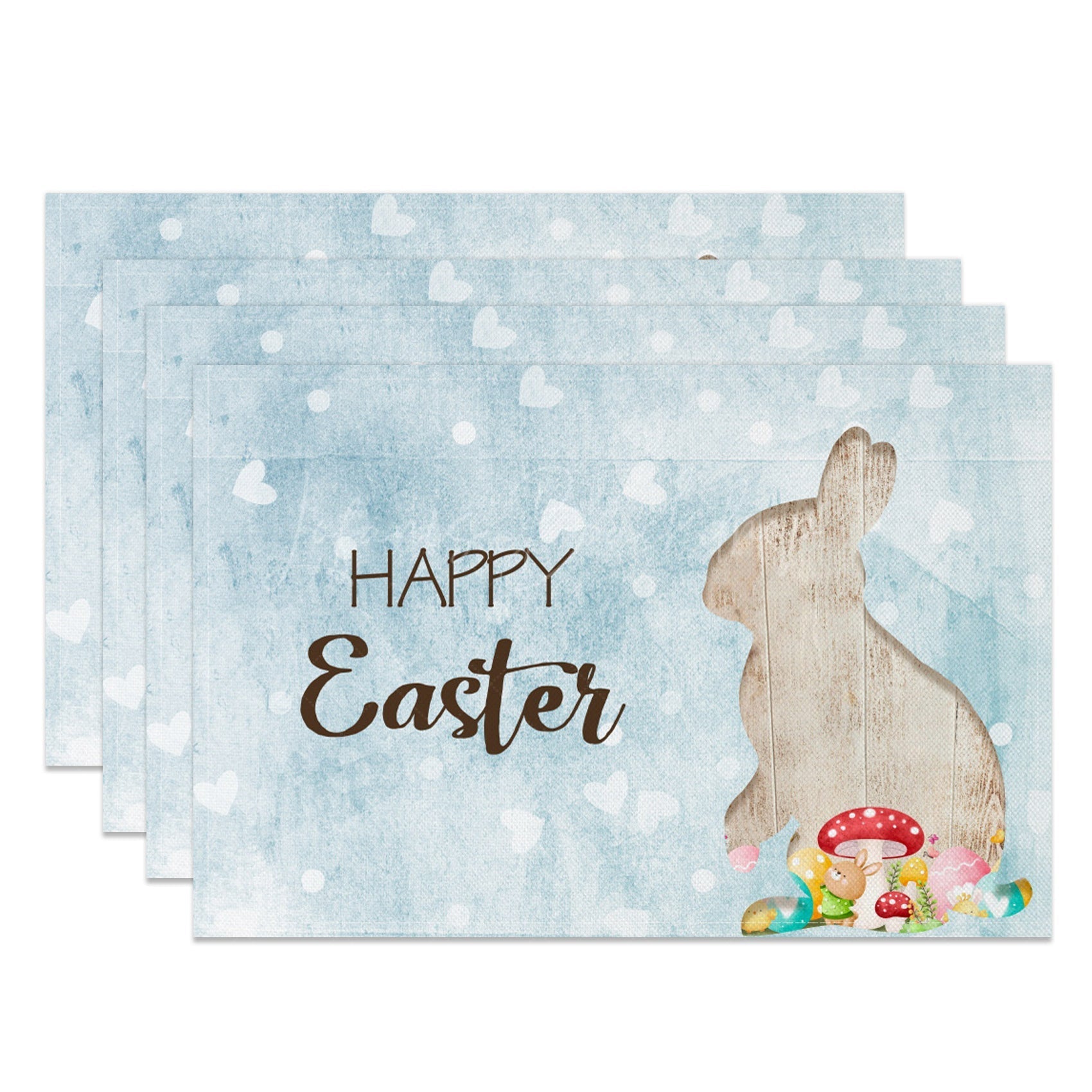 Lofaris Blue Love Bunny Pattern Easter Set Of 4 Placemats