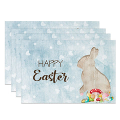 Lofaris Blue Love Bunny Pattern Easter Set Of 4 Placemats