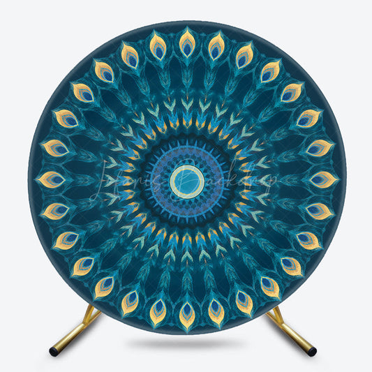 Lofaris Blue Mandala Floral Pattern Round Birthday Backdrop