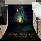 Lofaris Blue Mystical Butterflies Fine Art Sweep Backdrop