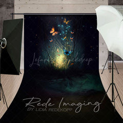 Lofaris Blue Mystical Butterflies Fine Art Sweep Backdrop