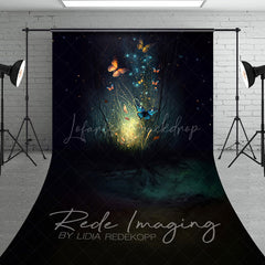 Lofaris Blue Mystical Butterflies Fine Art Sweep Backdrop