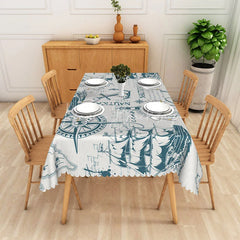 Lofaris Blue Nautical Ship Rectangle Tablecloth Ocean Sailboat Compass Table Cover Coastal Beach House Decor