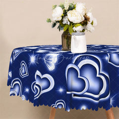 Lofaris Blue Neon Heart Butterfly Round Tablecloth Cool Glowing Love Table Cover for Wedding