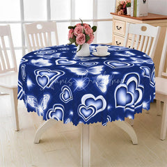 Lofaris Blue Neon Heart Butterfly Round Tablecloth Cool Glowing Love Table Cover for Wedding