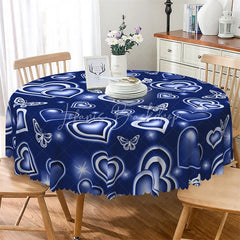 Lofaris Blue Neon Heart Butterfly Round Tablecloth Glowing Love Pattern Table Cover for Wedding