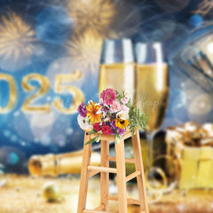 Lofaris Blue Night Gold Glitter 2025 Happy New Year Backdrop