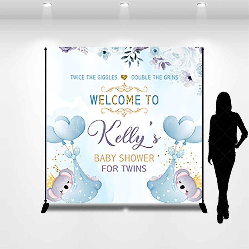 Lofaris Blue Night Koala Custom Twins Baby Shower Backdrop
