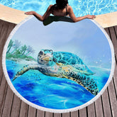 Lofaris Blue Ocean Sea Turtle Summer Vibe Round Beach Towel