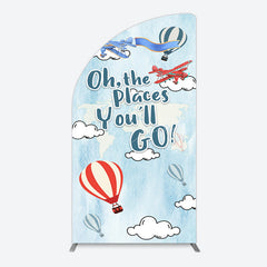 Lofaris Blue Oh The Places You Go Happy Birthday Half Moon Arch Backdrop