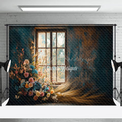 Lofaris Blue Orange Wall Window Rose Boho Wedding Backdrop