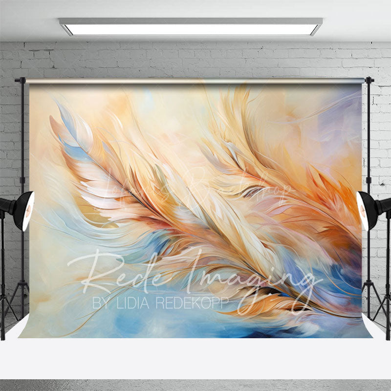 Lofaris Blue Orange Warm Tone Feathers Fine Art Photo Backdrop
