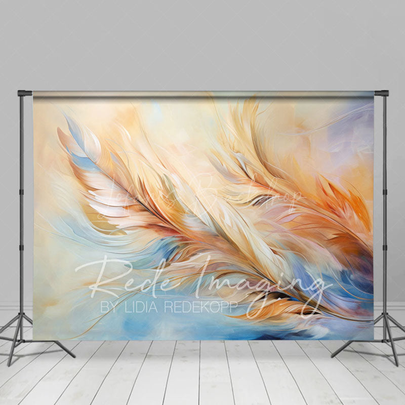 Lofaris Blue Orange Warm Tone Feathers Fine Art Photo Backdrop