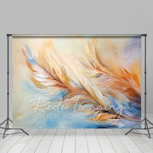 Lofaris Blue Orange Warm Tone Feathers Fine Art Photo Backdrop