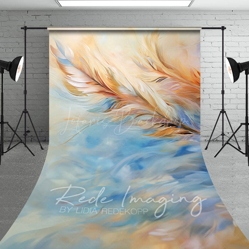 Lofaris Blue Orange Warm Tone Feathers Fine Art Sweep Backdrop