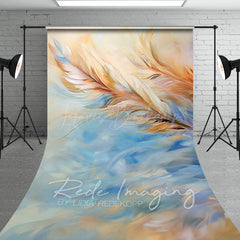 Lofaris Blue Orange Warm Tone Feathers Fine Art Sweep Backdrop