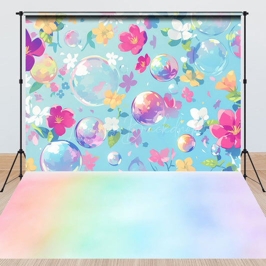 Lofaris Blue Painted Color Floral Bubbles Combo Set Backdrop