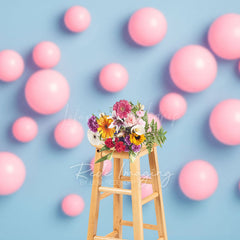 Lofaris Blue Pink Bubble Gum Wall Fine Art Photo Backdrop