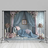Lofaris Blue Pink Curtain Sofa Floral Wedding Photo Backdrop