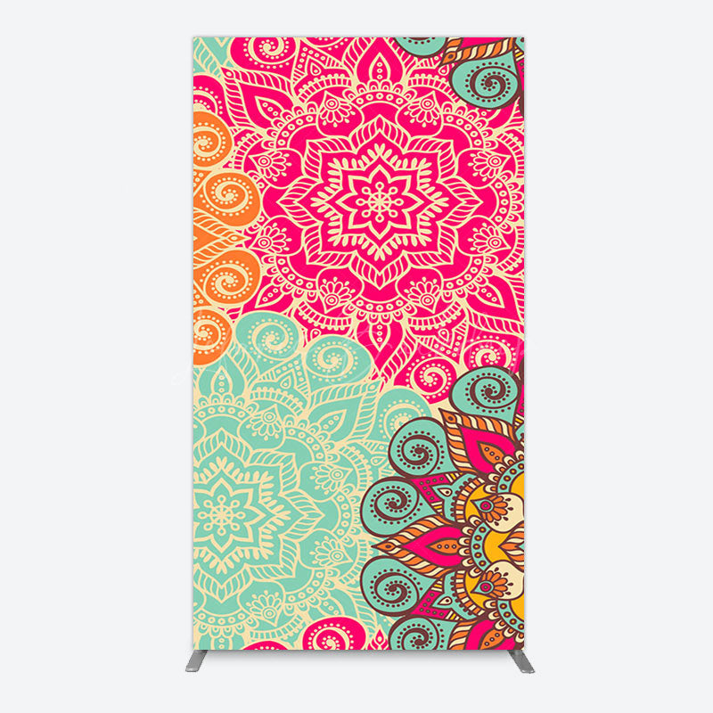 Lofaris Blue Pink Floral Pattern Mandala Lohri Arch Backdrop