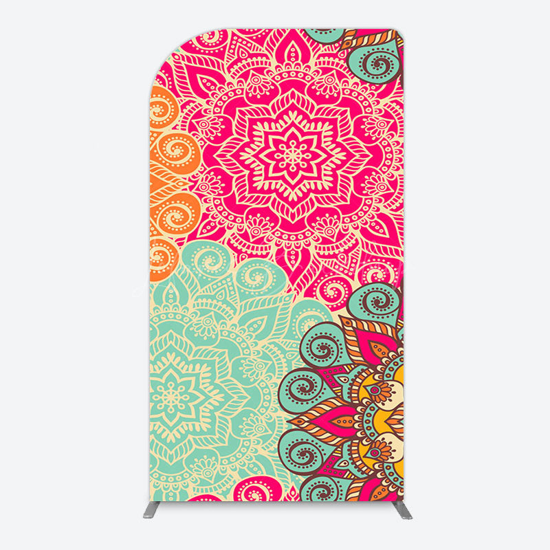 Lofaris Blue Pink Floral Pattern Mandala Lohri Arch Backdrop