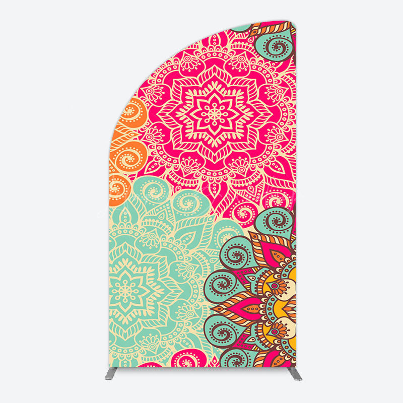 Lofaris Blue Pink Floral Pattern Mandala Lohri Arch Backdrop
