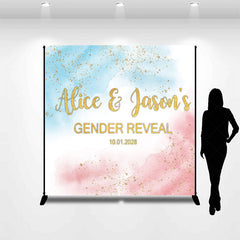 Lofaris Blue Pink Glitter Custom Name Gender Reveal Backdrop