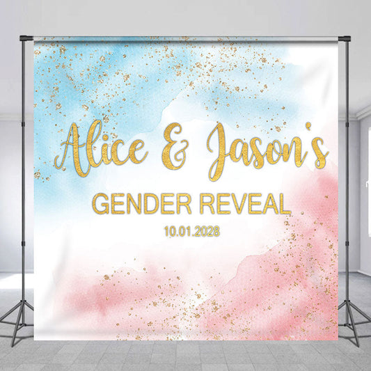 Lofaris Blue Pink Glitter Custom Name Gender Reveal Backdrop
