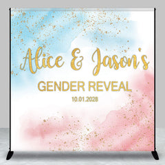 Lofaris Blue Pink Glitter Custom Name Gender Reveal Backdrop