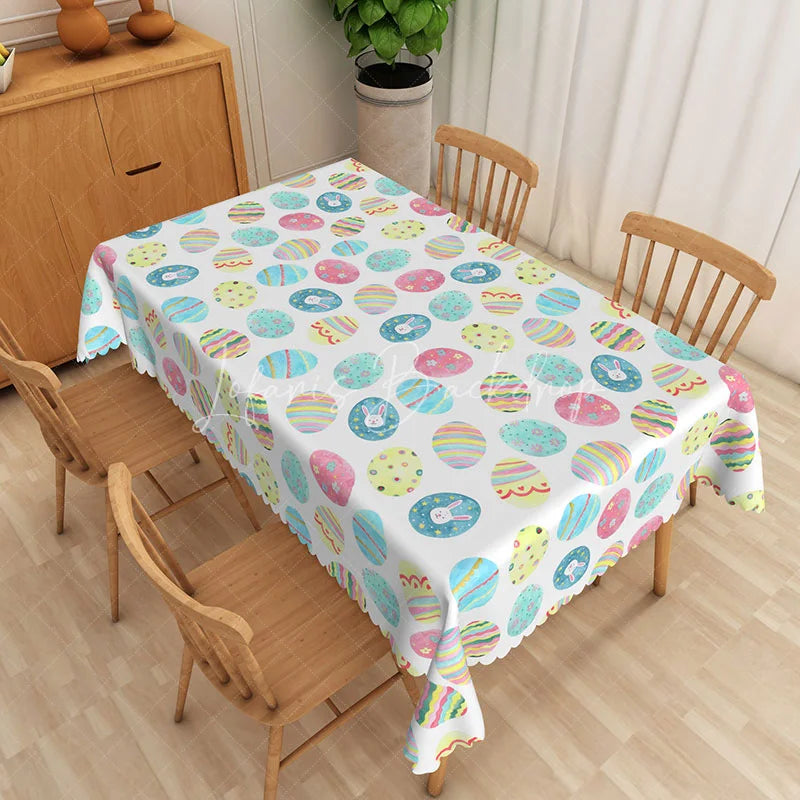Lofaris Blue Pink Patterned Egg Rectangle Tablecloth Colorful Stripe Dot Easter Table Cover Spring Kitchen Dining Decor