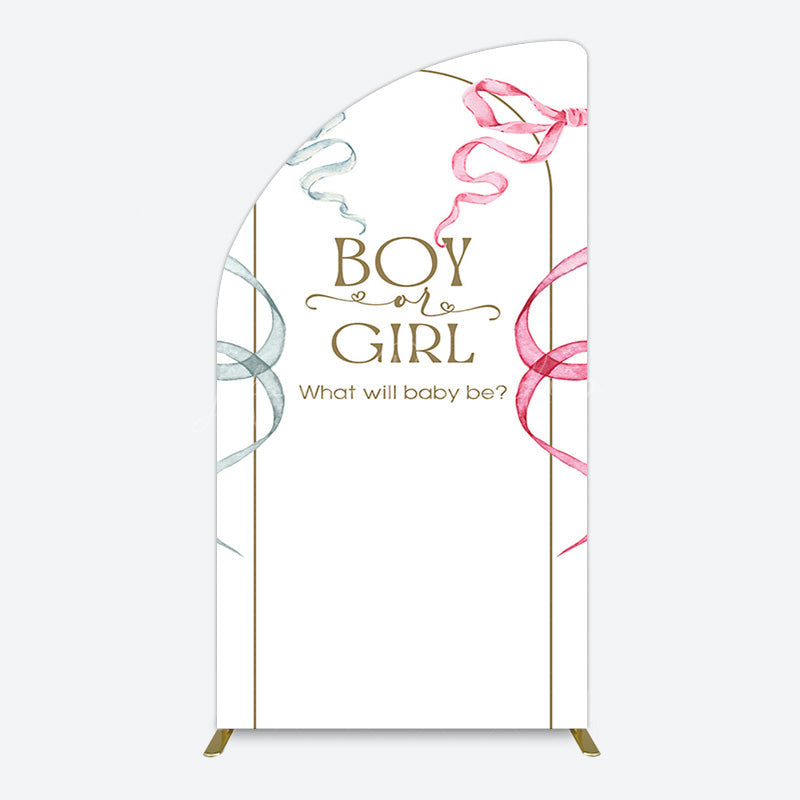 Lofaris Blue Pink Ribbon Boy Or Girl Baby Shower Half Moon Arch Backdrop