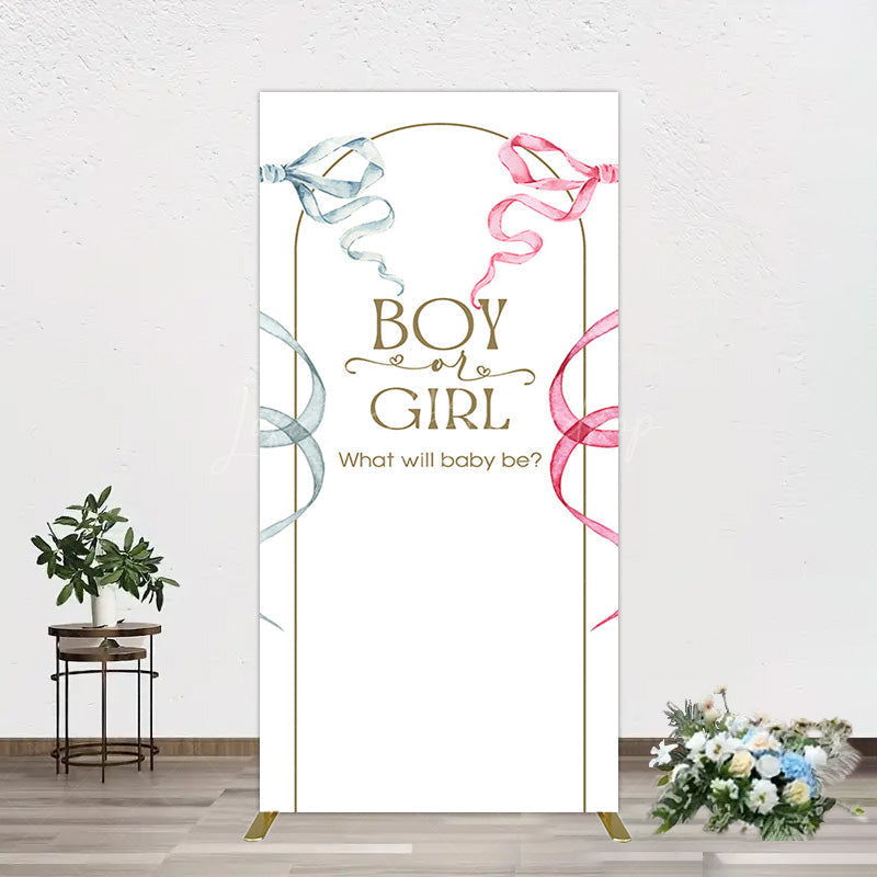 Lofaris Blue Pink Ribbon Boy Or Girl Baby Shower Rectangle Backdrop