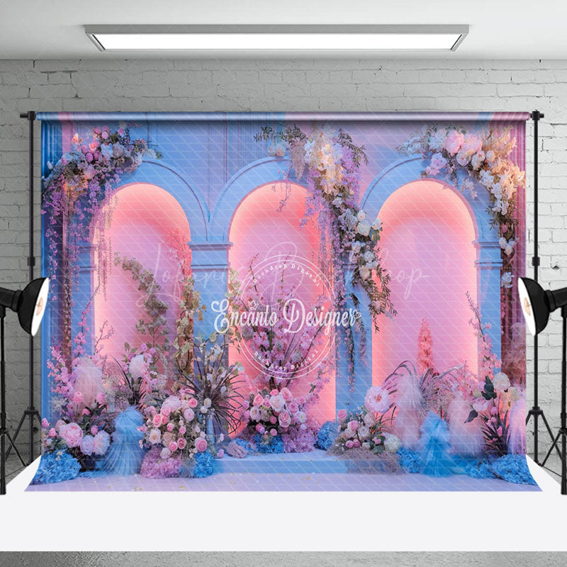 Lofaris Blue Pink Romantic Arch Floral Wedding Photo Backdrop