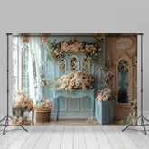 Lofaris Blue Pink Romantic Floral Fancy Room Wedding Backdrop