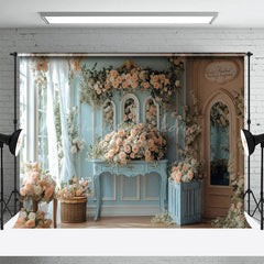 Lofaris Blue Pink Romantic Floral Fancy Room Wedding Backdrop