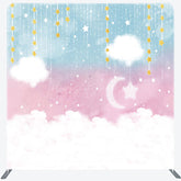 Lofaris Blue Pink Sky Cloud Star Birthday Pillow Case Backdrop