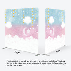 Lofaris Blue Pink Sky Cloud Star Birthday Pillow Case Backdrop
