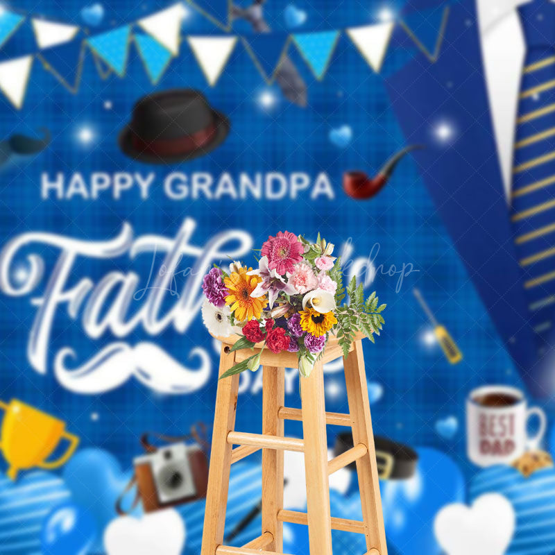 Lofaris Blue Plaid Balloons Happy Grandpa Fathers Day Backdrop