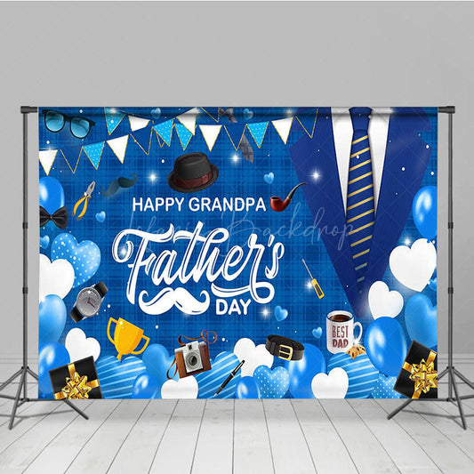 Lofaris Blue Plaid Balloons Happy Grandpa Fathers Day Backdrop