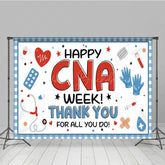 Lofaris Blue Plaid Happy CNA Week Thank You Party Backdrop