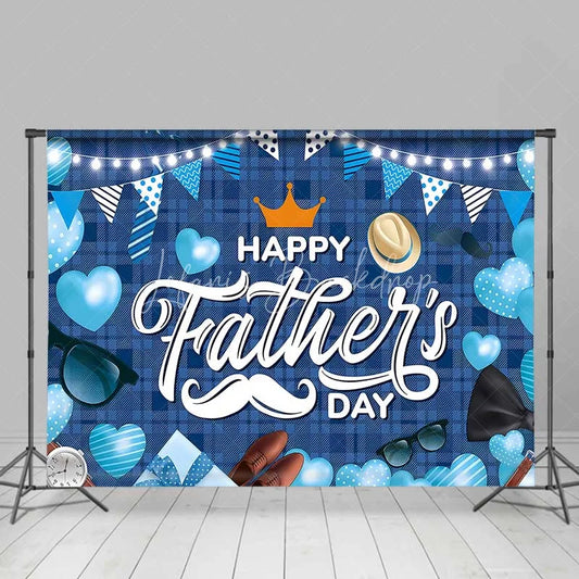 Lofaris Blue Plaid Happy Fathers Day Backdrop Mustache and Crown Party Background Hearts Celebration Decorations