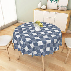 Lofaris Blue Plaid Japanese Wave Pattern Round Tablecloth Oriental Style Table Cover for Dining Room Decor